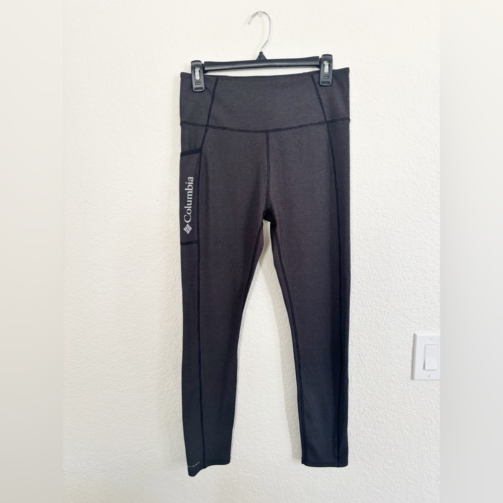 Columbia Leggings Large Gray Ribbed High Waisted Side Pocket Athletic Yoga